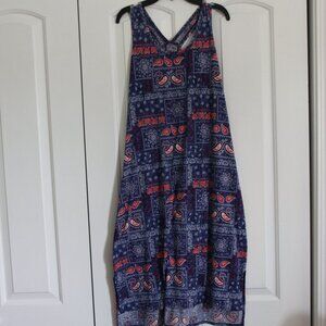 Secret Treasures Long Loose Fit Gown with Pockets Denim/Paisley Design Sz Large